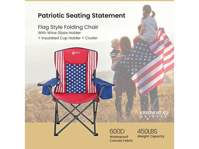 ARROWHEAD OUTDOOR Portable Folding Camping Quad Chair w/ 6-Can Cooler, Cup & Wine Glass Holders, Heavy-Duty Carrying Bag, Padded Armrests, Headrest...