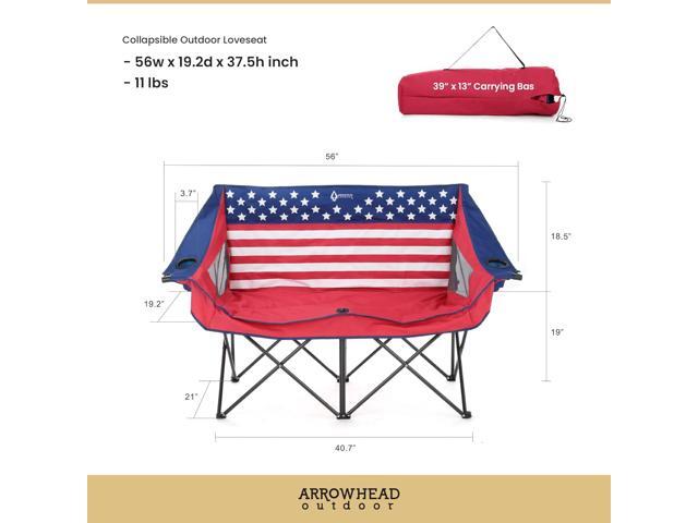 ARROWHEAD OUTDOOR Portable Folding Double Duo Camping Chair Loveseat w/ 2 Cup & Wine Glass Holder, Heavy-Duty Carrying Bag, Padded Seats &...
