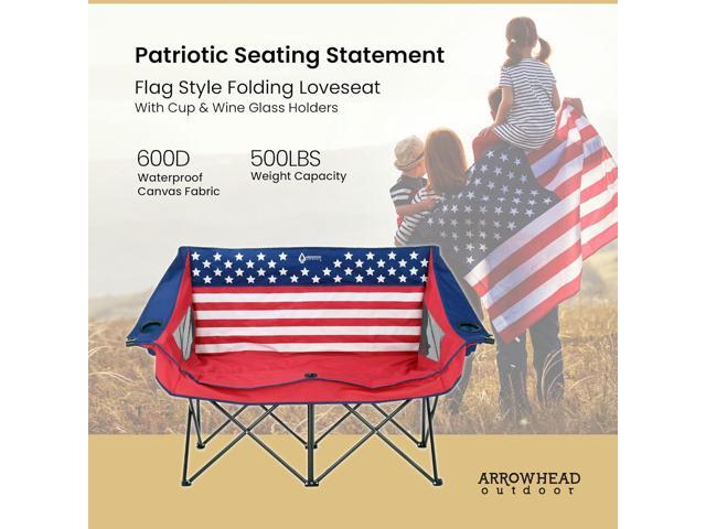 ARROWHEAD OUTDOOR Portable Folding Double Duo Camping Chair Loveseat w/ 2 Cup & Wine Glass Holder, Heavy-Duty Carrying Bag, Padded Seats &...