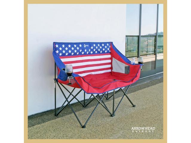 ARROWHEAD OUTDOOR Portable Folding Double Duo Camping Chair Loveseat w/ 2 Cup & Wine Glass Holder, Heavy-Duty Carrying Bag, Padded Seats &...
