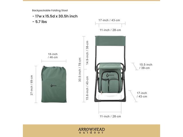 ARROWHEAD OUTDOOR Multi-Function 3-in-1 Compact Fishing Chair: Backpack, Stool & Insulated Cooler, w/ Bottle Holder & Storage Bag, External...