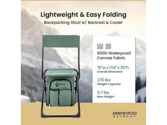ARROWHEAD OUTDOOR Multi-Function 3-in-1 Compact Fishing Chair: Backpack, Stool & Insulated Cooler, w/ Bottle Holder & Storage Bag, External...