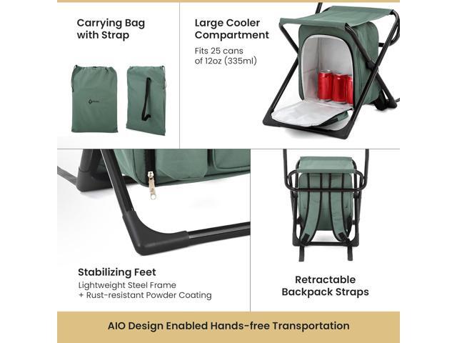 ARROWHEAD OUTDOOR Multi-Function 3-in-1 Compact Fishing Chair: Backpack, Stool & Insulated Cooler, w/ Bottle Holder & Storage Bag, External...