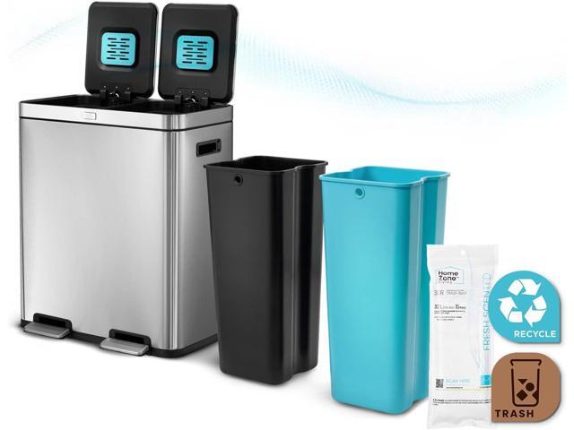 Home Zone Living 15.8 Gallon Kitchen Trash Can, Dual Removable Liners for Recycling and Trash, CleanAura Odor Control, Wide Stainless Steel Shape...