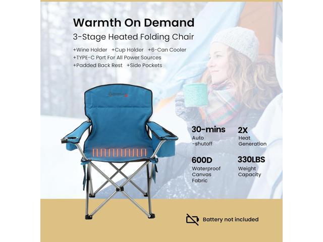 ARROWHEAD OUTDOOR Portable Heated Folding Camping Chair w/ 6-Can Cooler, 3 Heat Settings, Cup & Wine Glass Holder, Heavy-Duty Carrying Bag, Padded...