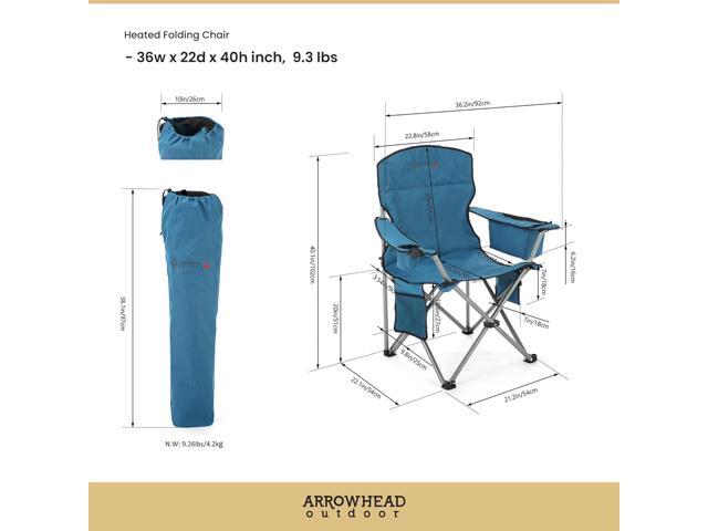 ARROWHEAD OUTDOOR Portable Heated Folding Camping Chair w/ 6-Can Cooler, 3 Heat Settings, Cup & Wine Glass Holder, Heavy-Duty Carrying Bag, Padded...