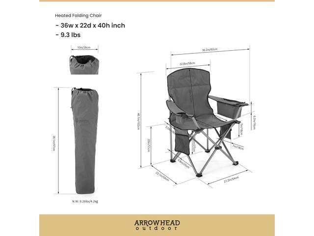 ARROWHEAD OUTDOOR Portable Heated Folding Camping Chair w/ 6-Can Cooler, 3 Heat Settings, Cup & Wine Glass Holder, Heavy-Duty Carrying Bag, Padded...