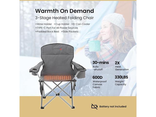 ARROWHEAD OUTDOOR Portable Heated Folding Camping Chair w/ 6-Can Cooler, 3 Heat Settings, Cup & Wine Glass Holder, Heavy-Duty Carrying Bag, Padded...