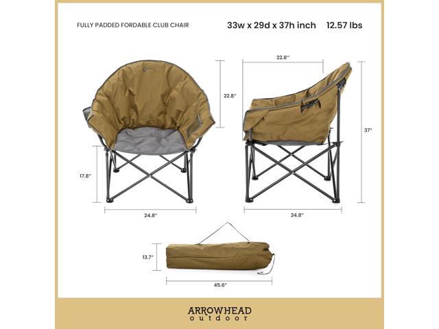 ARROWHEAD OUTDOOR Oversized Heavy-Duty Club Folding Camping Chair w/External Pocket, Cup Holder, Portable, Padded, Moon, Round, Saucer, Supports...