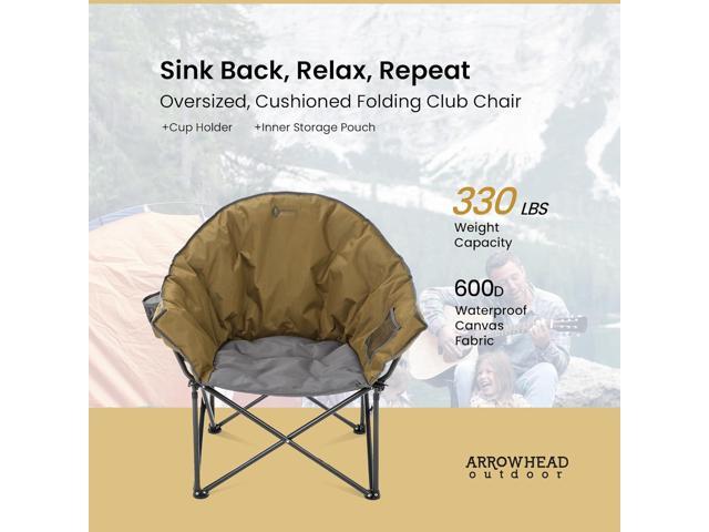 ARROWHEAD OUTDOOR Oversized Heavy-Duty Club Folding Camping Chair w/External Pocket, Cup Holder, Portable, Padded, Moon, Round, Saucer, Supports...