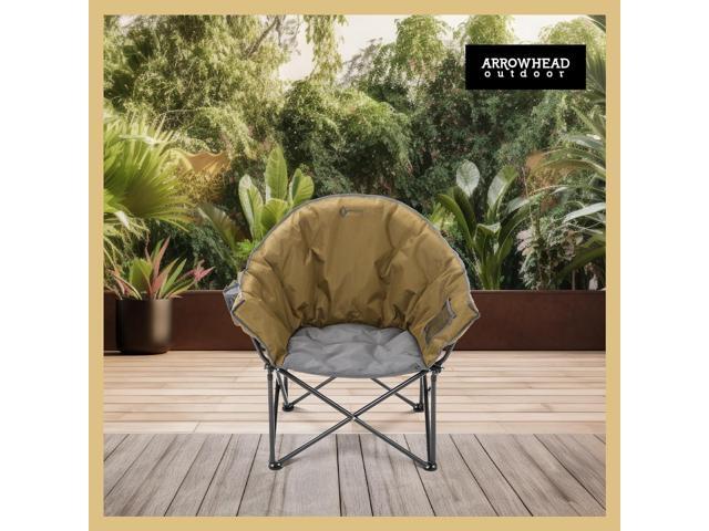 ARROWHEAD OUTDOOR Oversized Heavy-Duty Club Folding Camping Chair w/External Pocket, Cup Holder, Portable, Padded, Moon, Round, Saucer, Supports...