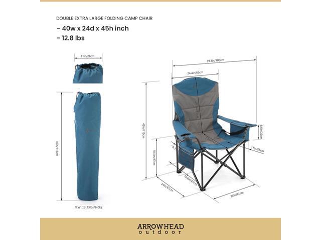ARROWHEAD OUTDOOR XXL Folding Padded Camping Chair w/Cup & Wine Holder, Armrest Cooler, Support up to 600 lbs