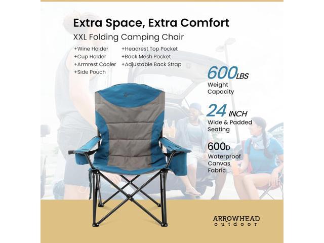 ARROWHEAD OUTDOOR XXL Folding Padded Camping Chair w/Cup & Wine Holder, Armrest Cooler, Support up to 600 lbs