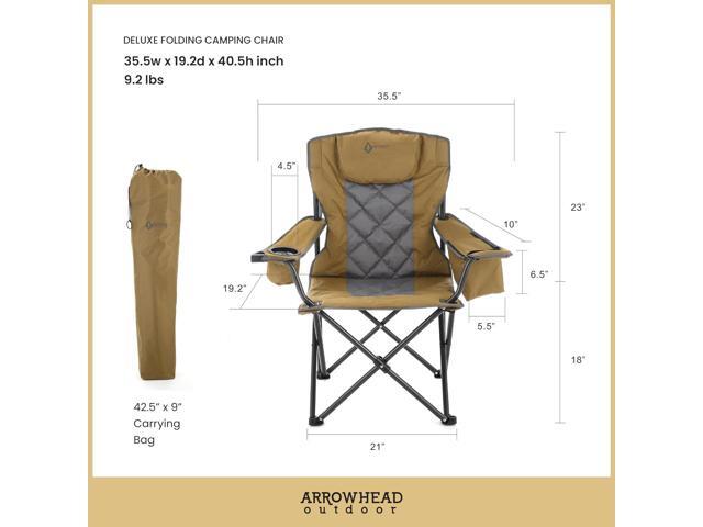 ARROWHEAD OUTDOOR Portable Folding Camping Quad Chair w/ 6-Can Cooler, Cup & Wine Glass Holders, Heavy-Duty Carrying Bag, Padded Armrests, Headrest...