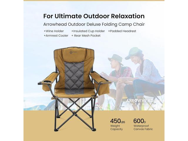 ARROWHEAD OUTDOOR Portable Folding Camping Quad Chair w/ 6-Can Cooler, Cup & Wine Glass Holders, Heavy-Duty Carrying Bag, Padded Armrests, Headrest...