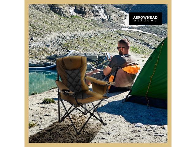 ARROWHEAD OUTDOOR Portable Folding Camping Quad Chair w/ 6-Can Cooler, Cup & Wine Glass Holders, Heavy-Duty Carrying Bag, Padded Armrests, Headrest...
