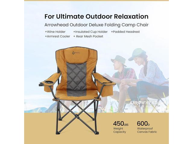 ARROWHEAD OUTDOOR Portable Folding Camping Quad Chair w/ 6-Can Cooler, Cup & Wine Glass Holders, Heavy-Duty Carrying Bag, Padded Armrests, Headrest...