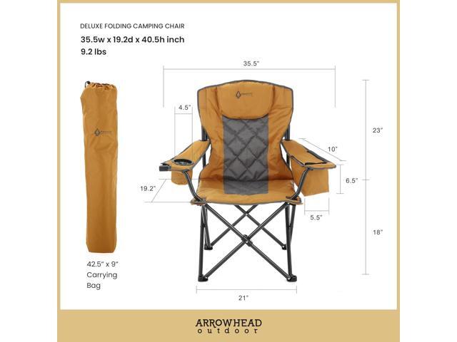 ARROWHEAD OUTDOOR Portable Folding Camping Quad Chair w/ 6-Can Cooler, Cup & Wine Glass Holders, Heavy-Duty Carrying Bag, Padded Armrests, Headrest...