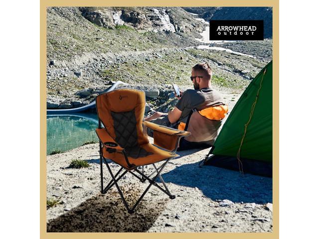ARROWHEAD OUTDOOR Portable Folding Camping Quad Chair w/ 6-Can Cooler, Cup & Wine Glass Holders, Heavy-Duty Carrying Bag, Padded Armrests, Headrest...
