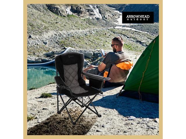 ARROWHEAD OUTDOOR Portable Folding Camping Quad Chair w/ 6-Can Cooler, Cup & Wine Glass Holders, Heavy-Duty Carrying Bag, Padded Armrests, Headrest...