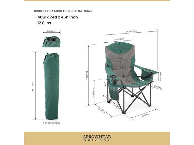 ARROWHEAD OUTDOOR XXL Folding Padded Camping Chair w/Cup & Wine Holder, Armrest Cooler, Support up to 600 lbs