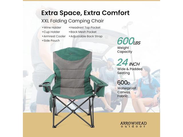 ARROWHEAD OUTDOOR XXL Folding Padded Camping Chair w/Cup & Wine Holder, Armrest Cooler, Support up to 600 lbs