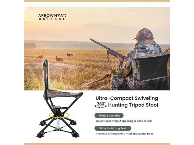 ARROWHEAD OUTDOOR 360° Swivel Hunting Blind Tripod Stool, Folding Chair, No Sink Feet, Carrying Case, Steel Frame, Camo, Fishing, High-Grade 600D...