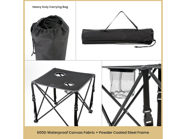 ARROWHEAD OUTDOOR 26' Heavy-Duty Portable Folding Table, 2 Cup Holders, No Sag Surface, Compact, Square, Carrying Case, Steel Frame, High-Grade...