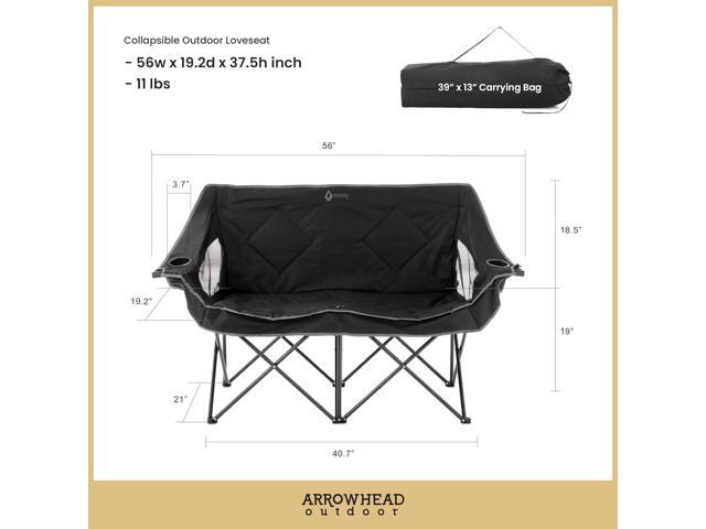 ARROWHEAD OUTDOOR Portable Folding Double Duo Camping Chair Loveseat w/ 2 Cup & Wine Glass Holder