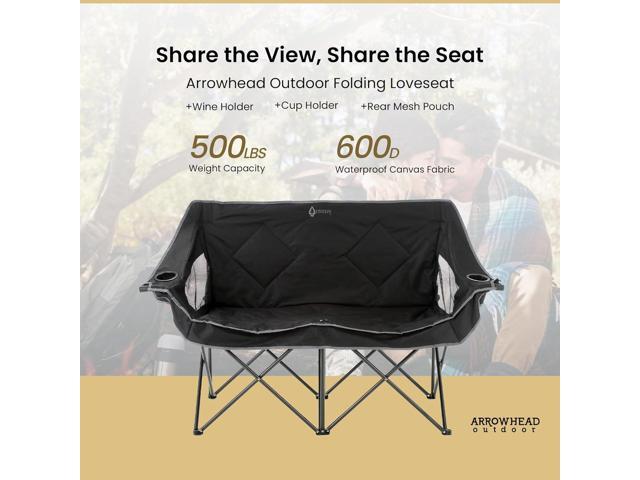 ARROWHEAD OUTDOOR Portable Folding Double Duo Camping Chair Loveseat w/ 2 Cup & Wine Glass Holder