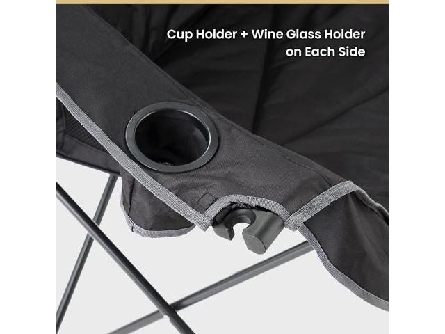 ARROWHEAD OUTDOOR Portable Folding Double Duo Camping Chair Loveseat w/ 2 Cup & Wine Glass Holder