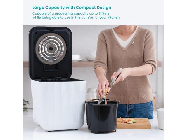 Home Zone Living Electric Kitchen Waste Composter, Pre Compost, Auto Cleaning Cycle, 3 Liter Capacity, White