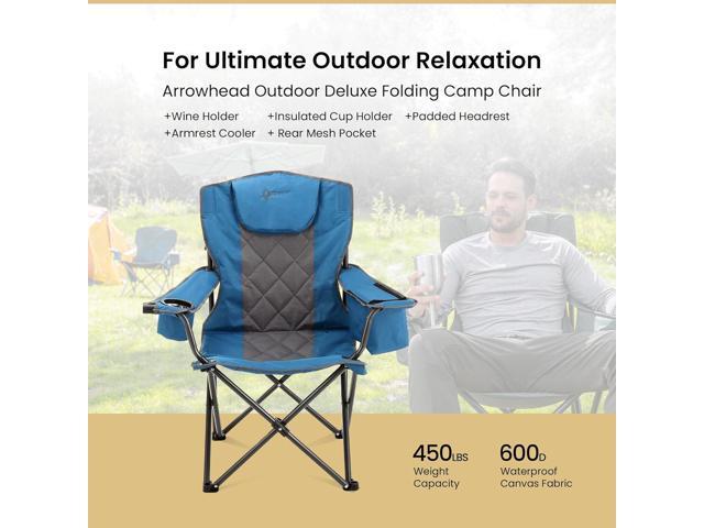 ARROWHEAD OUTDOOR Portable Folding Camping Quad Chair w/ 6-Can Cooler, Cup & Wine Glass Holders, Heavy-Duty Carrying Bag, Padded Armrests, Headrest...