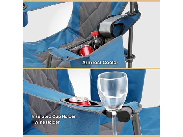 ARROWHEAD OUTDOOR Portable Folding Camping Quad Chair w/ 6-Can Cooler, Cup & Wine Glass Holders, Heavy-Duty Carrying Bag, Padded Armrests, Headrest...