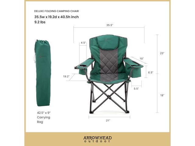 ARROWHEAD OUTDOOR Portable Folding Camping Quad Chair w/ 6-Can Cooler, Cup & Wine Glass Holders, Heavy-Duty Carrying Bag, Padded Armrests, Headrest...