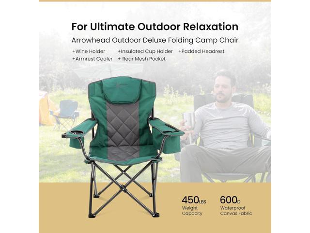 ARROWHEAD OUTDOOR Portable Folding Camping Quad Chair w/ 6-Can Cooler, Cup & Wine Glass Holders, Heavy-Duty Carrying Bag, Padded Armrests, Headrest...
