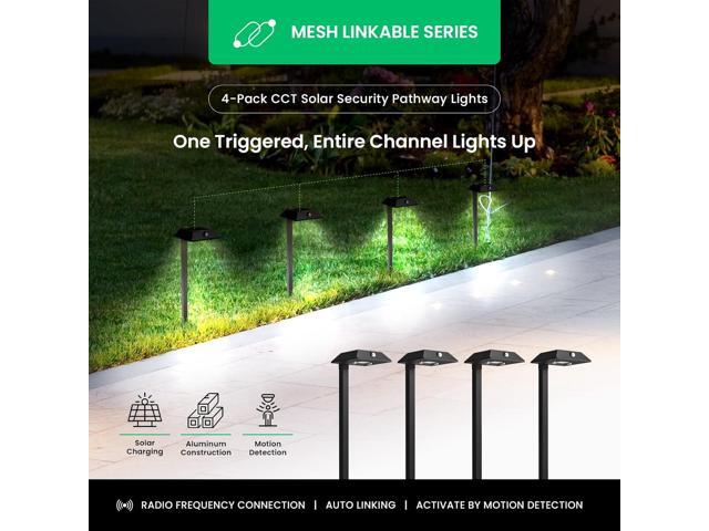 Mesh Linkable Series 4-Pack Solar LED Security Pathway Light w/ LiFePO4 Battery, 300LM, Auto-linking, 110°x16 ft Motion Detection, CCT...
