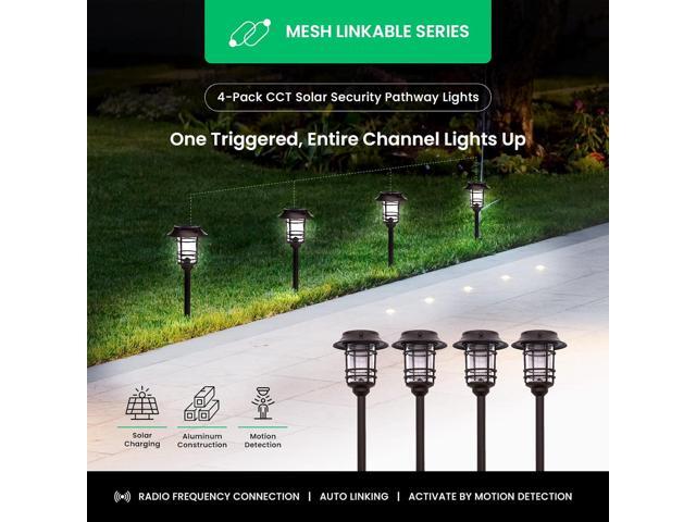 Mesh Linkable Series 4-Pack Solar LED Security Pathway Light w/ LiFePO4 Battery, 300LM, Auto-linking, 110°x16 ft Motion Detection, CCT...