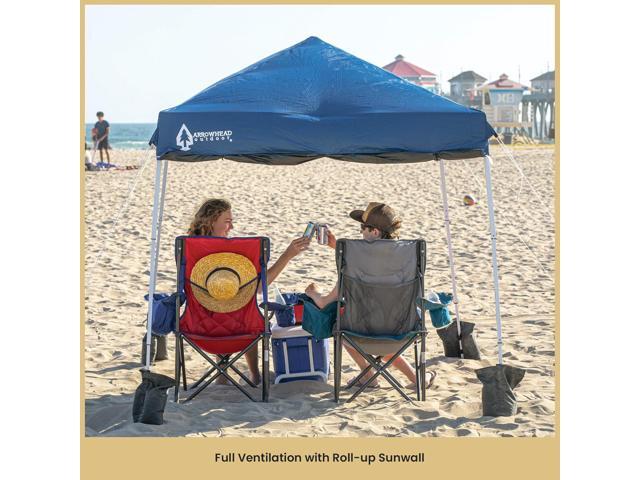 ARROWHEAD OUTDOOR 6'x6' Top / 8'x8' Base Backpack Pop-up Canopy with Sunwall, Sand Bags, Guide Ropes, Ground Stakes, UV-Resistant, Hands Free...