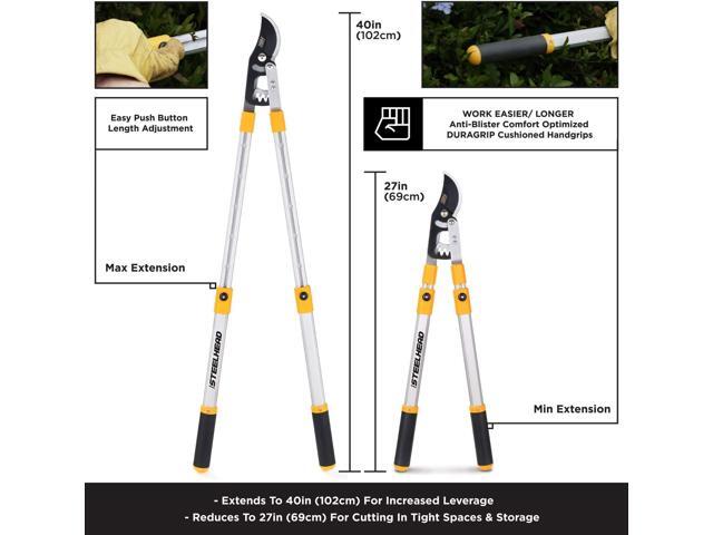 STEELHEAD Heavy-Duty 27-40' Adjustable Gear-Bypass Limb & Branch Lopper, Telescoping Extendable Handles, Ratcheting, Cuts Up to 1-3/4, Secateurs,...