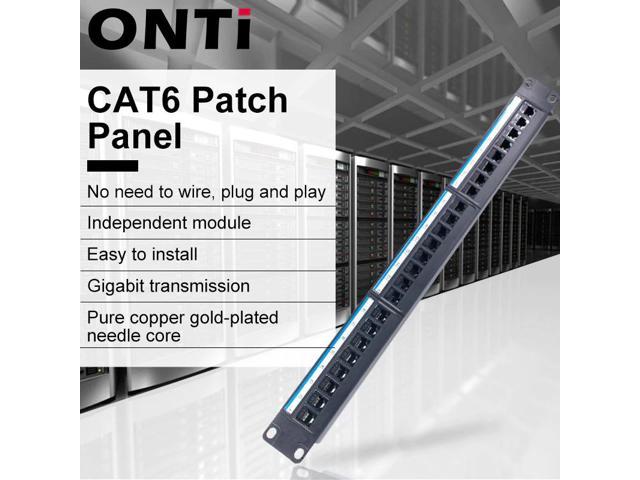 19in 1U Cabinet Rack Pass-through 24 Port CAT6 Patch Panel RJ45 Network Cable Adapter Keystone Jack Modular Distribution Frame