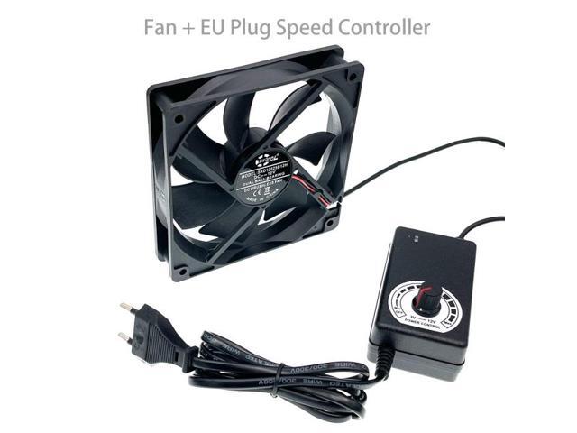 120mm Computer Fan with Speed Controller AC Plug Power Cord 110V 220V to DC 3V - 12V 2A Exhaust Cooling Router Grow Tent Plant