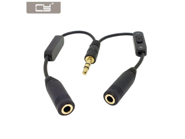 NGFF Stereo Male 3.5mm to Double mono 3.5mm Female Audio Headphone Y Splitter Adapter Cable with Volume Switch