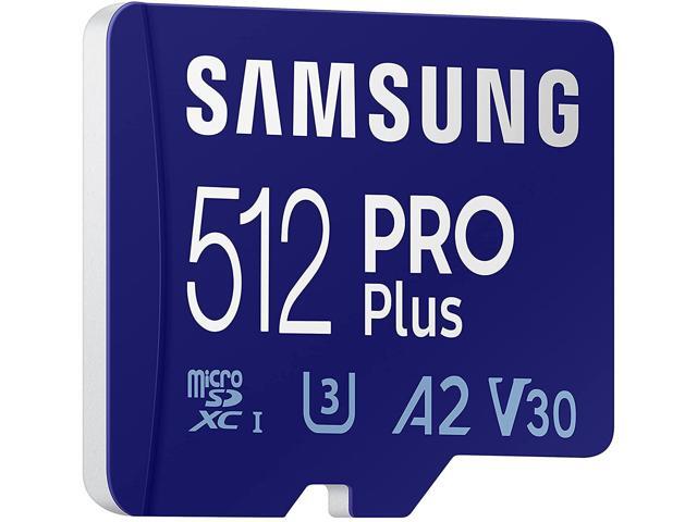 SAMSUNG PRO plus + Adapter 512GB Microsdxc up to 160Mb/S UHS-I, U3, A2, V30, Full HD & 4K UHD (MB-MD512KA/AM)