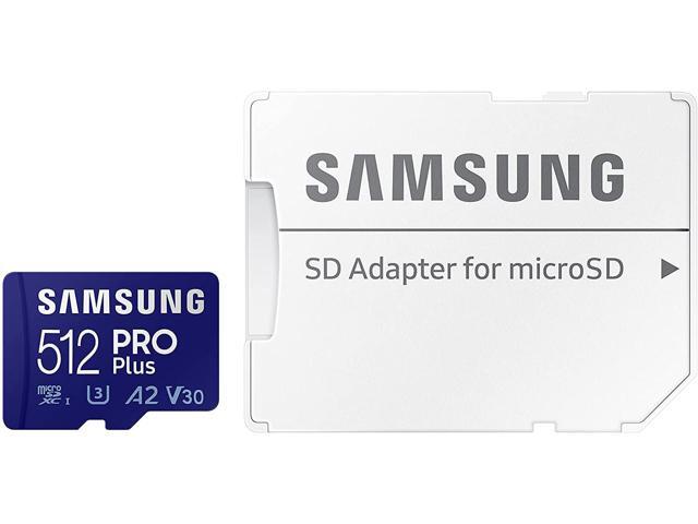 SAMSUNG PRO plus + Adapter 512GB Microsdxc up to 160Mb/S UHS-I, U3, A2, V30, Full HD & 4K UHD (MB-MD512KA/AM)