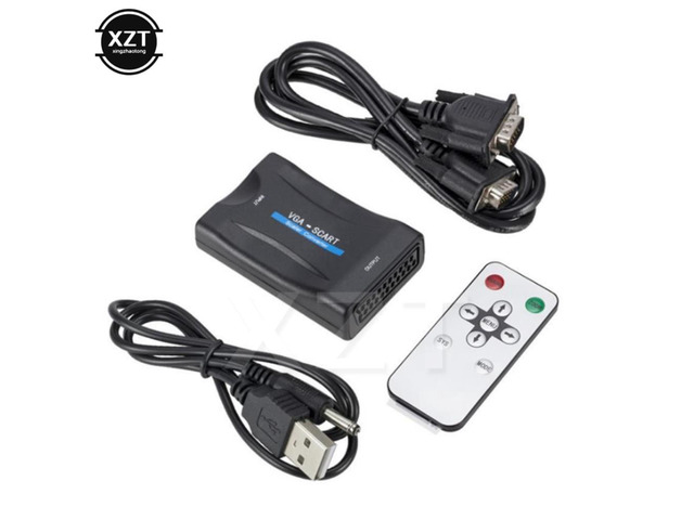 1080P VGA to SCART Video Audio Converter Adapter Conversor Digital for TV Signaling Adapter Connector With Remote Control