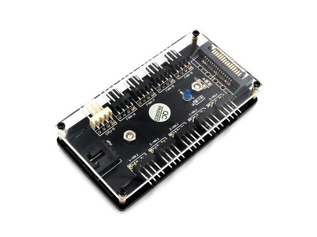 PWM Fan Hub CPU Cooling 10 Way 12V LED 3 / 4Pin Fan Splitter Cable Fan Controller PC with PMMA Case Magnetic Standoff SATA Power