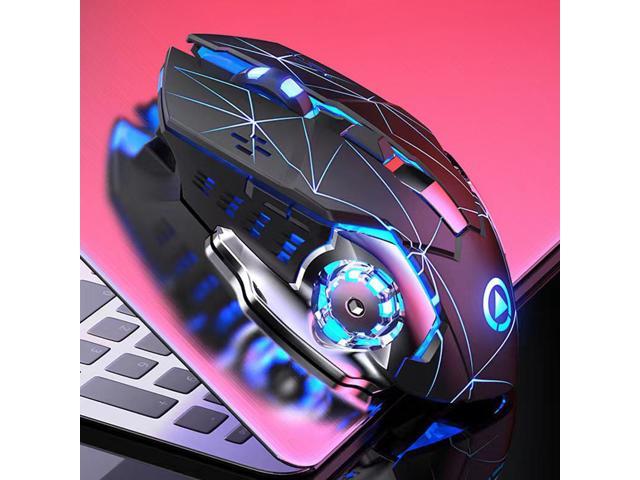 Bluetooth Wireless Charging Mouse 2.4Ghz Luminous Office Gaming Mice Colorful Light 6 Button Metal Scroll Wheel, Adjustable DPI, black