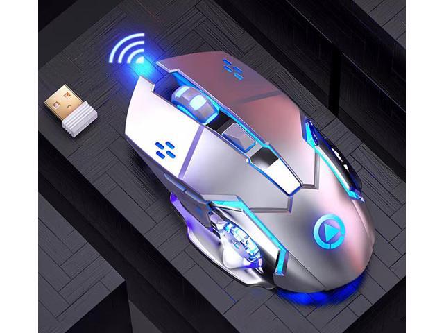 Bluetooth Wireless Charging Mouse 2.4Ghz Luminous Office Gaming Mice Colorful Light 6 Button Metal Scroll Wheel, Adjustable DPI, Silver Grey