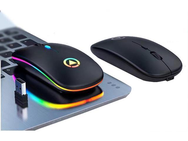 Bluetooth Wireless Charging Mouse 2.4Ghz Luminous Office Mice 7 Color Light 4 Button Metal Scroll Wheel, Adjustable DPI